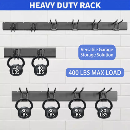 CRXCRC Garage Wall Organizer Wall Mount, 48inch Heavy Duty Garden Tool organizer Storage System, Easy Install With 6 Adjustable Hooks, For Garage, Basement, Shed, Workshop(Black)