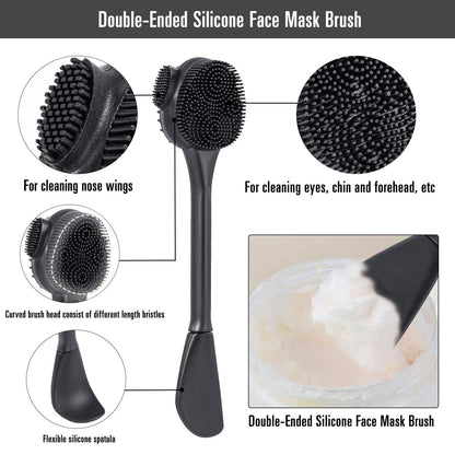 Silicone Facial Cleansing Brush 3 Pack, Beomeen 4 in 1 Handheld Face Scrubber for Deep Gentle Exfoliating, Double-Ended Face Wash Scrub Brush for Face Skincare and Massage (Green)
