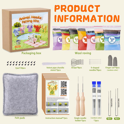 Yizzvb Needle Felting Kit, 7 Pcs Felting Kits for Beginners Adult, Felt Animal Kit, Wool Felting Tools Including Wool Roving, Foam Mat, Felting Needles and Instructions for DIY Felting Starters