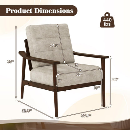 Giantex Mid Century Modern Accent Chair, Max Load 440 LBS Upholstered Living Room Chair with Rubber Wood Armrests & Legs, Removable Back Cushion, Comfy Reading Arm Chair for Living Room, Bedroom