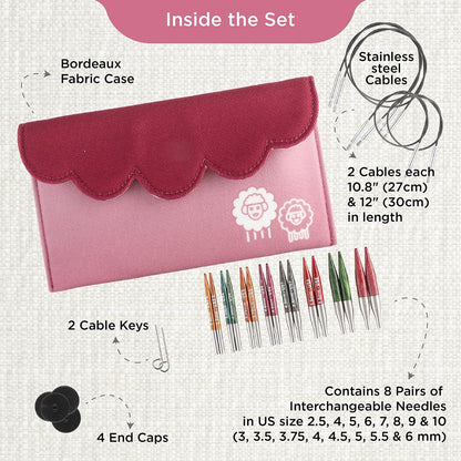 KnitPro Dreamz Mini Interchangeable Circular Needle Set 2" (5cm) | 8 US Sizes (2.5 to 10)