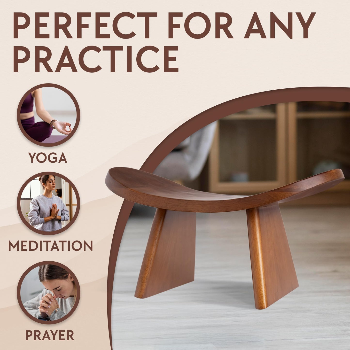 Vesoda Wood Meditation Ergonomic Kneeling Bench - 16.5" x 8.3" x 7.1" Yoga, Prayer, Meditation Bench - Meditation Stool Made of Strong and Durable Mango Wood - Indoor Outdoor Meditation Seat