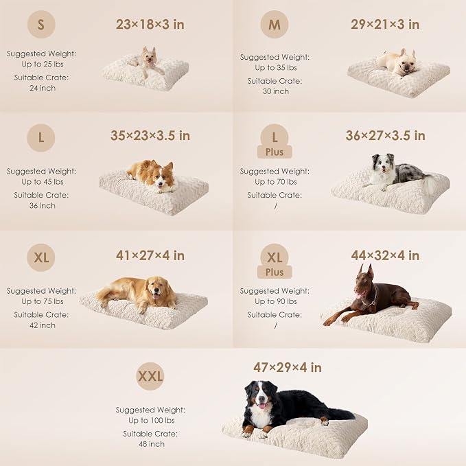 EHEYCIGA Washable Small Dog Bed for Crate 23x18 Inch, Kennel Pad for Puppy Up to 25 lbs, Plush and Comfy Pet Sleeping Mat, Beige