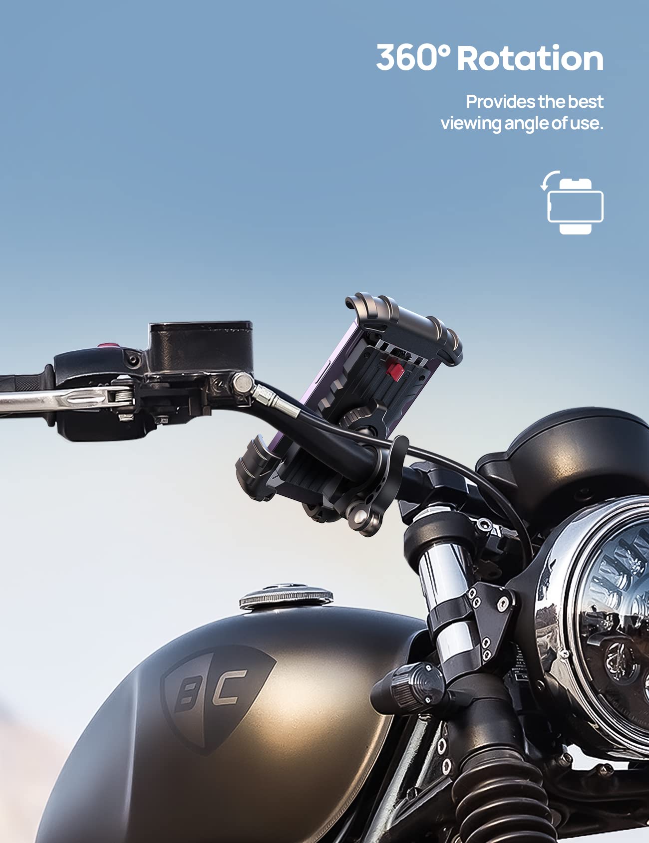 Lamicall Bike Phone Holder, Motorcycle Mount - Motorcycle Phone Holder, Handlebar Cell Phone Clamp, Scooter Phone Clip for iPhone Air 17 Pro Max, 16 15 Pro Max Plus, S20, More 4.7 to 6.8" Smartphones