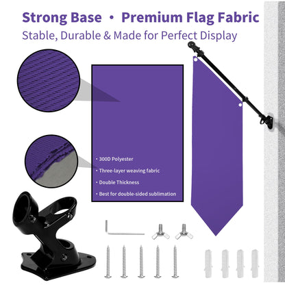 Farm Stand Blank Flag with Pole Kit, 12x42 Inch Double-Layer Heavy-Duty 300D Polyester Banner, DIY Custom Sublimation Vinyl Flag for Garden, Yard, Events, or Outdoor Commercial Display (Purple)