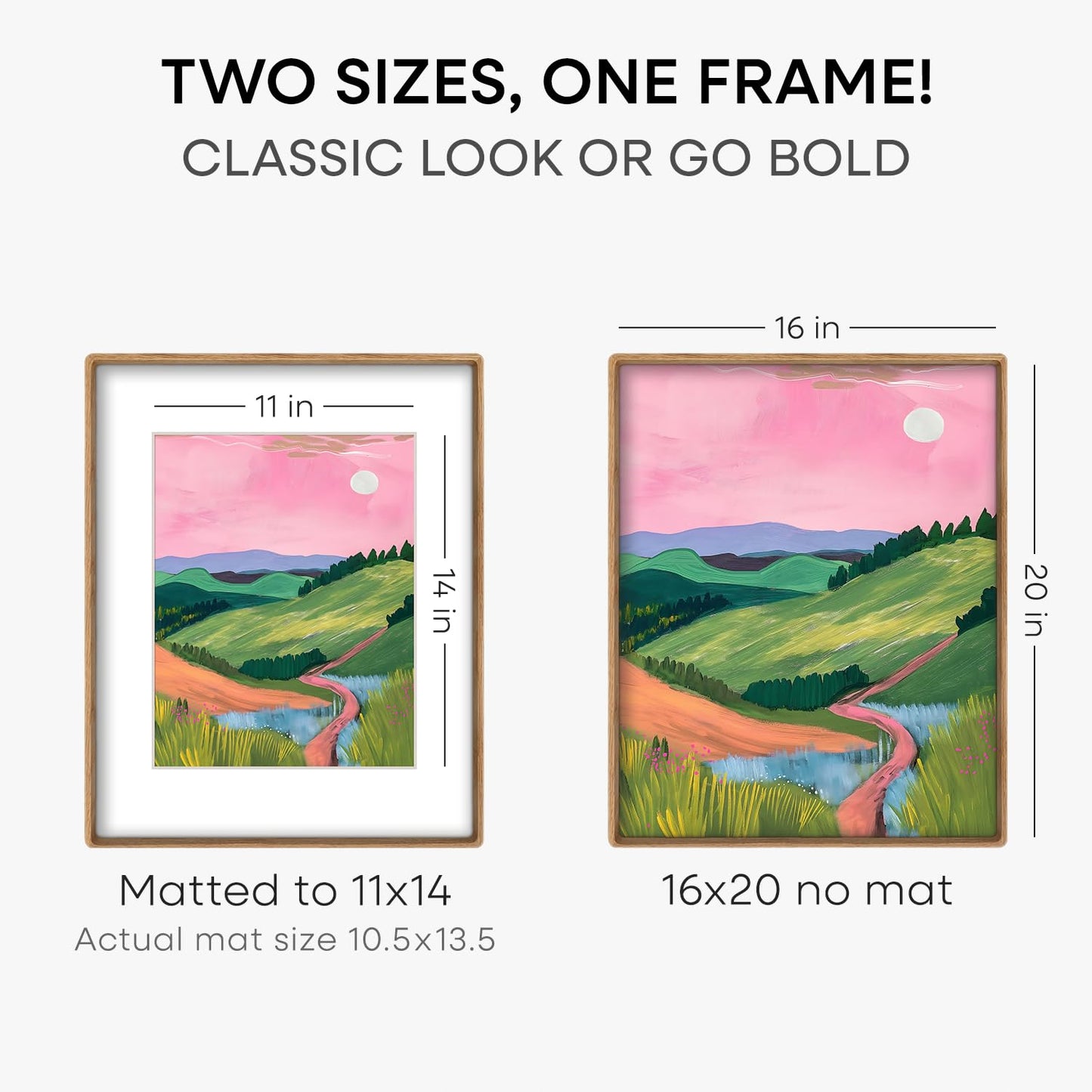 Homeforia Natural 16x20 Picture Frame Wood, Mortise & Tenon Light Oak 16 x 20 Frames with Mat 11 by 14 for Wall, 16by20 Wooden Poster Frame Matted to 11x14 inch Art, Tempered Glass, Wall Kit, Set of 1