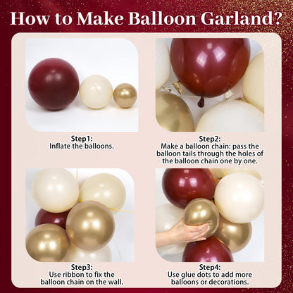 Burgundy Balloon Garland Arch Kit with Burgundy Maroon Sand White Metallic Gold Nude Balloons for Maroon and Gold Graduation Bridal Shower Party Birthday Decorations