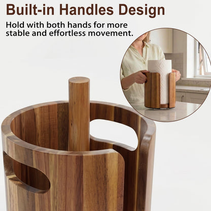 Premium Wood Paper Towel Holder for Kitchen Countertop, Acacia Wooden Kitchen Towel Holder with Splash Guard, Handles & Weighted Non-Slip Base, Home Decor Essentials, for Kitchen, Bathroom, Bar