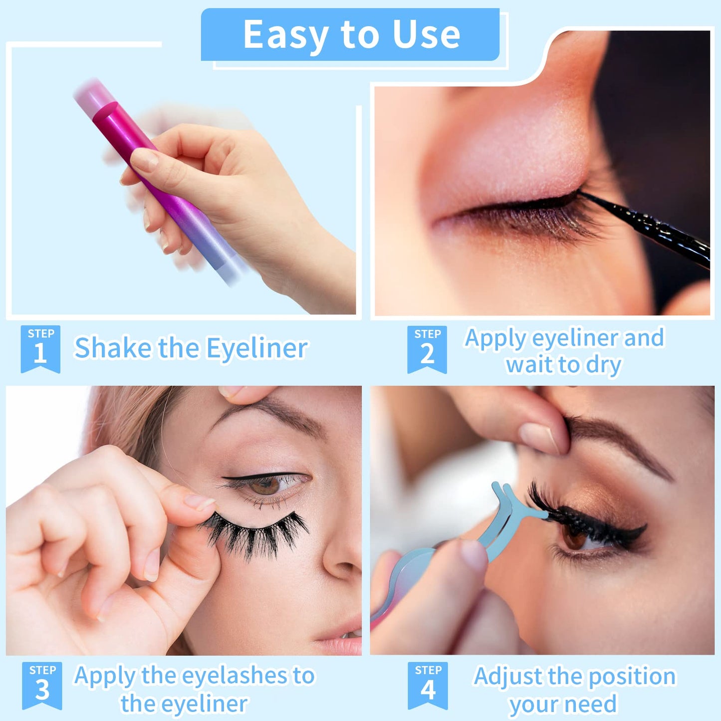 Magnetic Eyelashes Kit, Long Lasting and Reusable Magnetic lashes Natural Look, 14 Pairs False Eyelashes with Magnetic Eyeliner & Tweezers, Easy to Wear, No Glue Needed (14 Pairs)