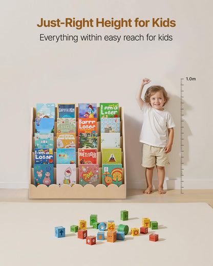 VEVOR 5-Tier Montessori Bookshelf, Scalloped Kids Bookcase, Wooden Book Shelf, Daycare Furniture Display Bookshelf for Bedroom, Living Room, Entryway, Nursury, Preschool