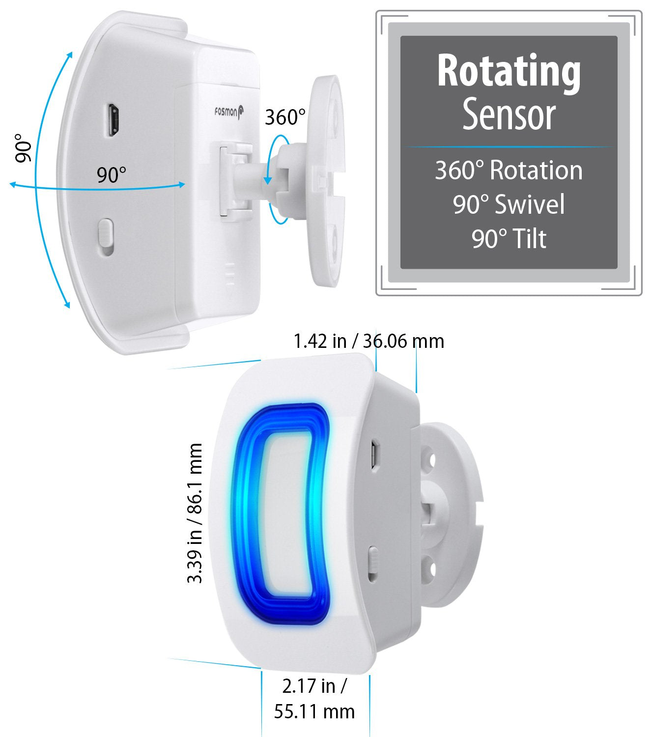 Fosmon WaveLink Door Chime Driveway Alarm Guard Wireless Motion Sensor (500 Feet, 58 Tunes, 5 Volume Levels, LED Indicators) Motion Detector Home/Business/Store Entrance Alert (1 Receiver + 2 Sensor)