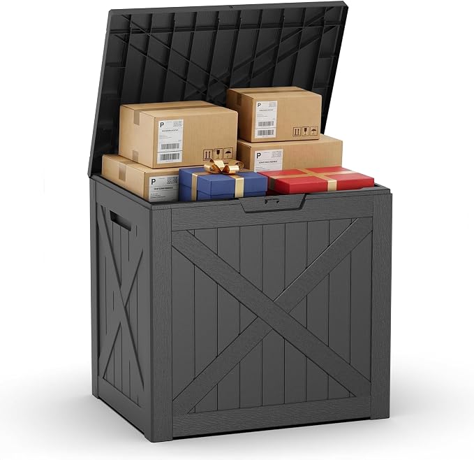 40 Gallon Outdoor Package Delivery Box with Lockable, Waterproof & Weatherproof Secure Parcel Drop Box for Porch, Resin Outside Storage Boxes(Black)