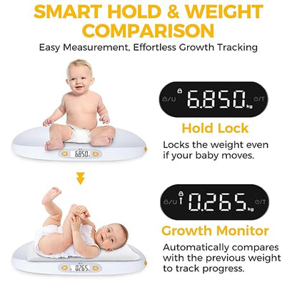 TIPRE Baby Scale for Weighing, 55 lb/0.01 lb Digital Infant Scale for Weighted Feeds with Height Measuring Tape Weight Comparison Hold Function, Pet Scale for Cats/Dogs, LCD Display, Large Platform
