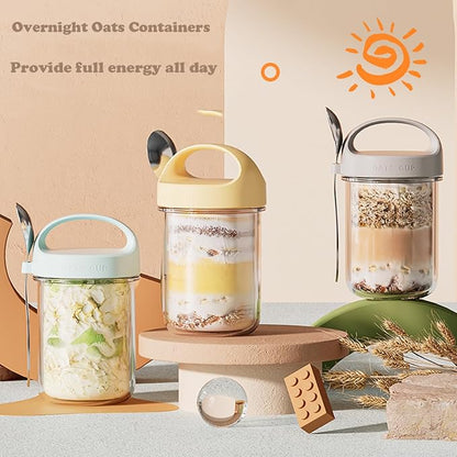 2Pack Overnight Oats Containers with Lids and Handle,14 oz Airtight Oatmeal Container,Mason Jars with Lid for Cereal,Milk,Fruit,Yogurt,On The Go Container,Salad Jars,Glass Jars (White)