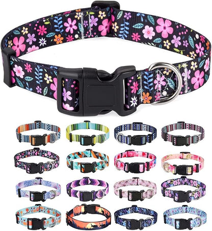 Mihqy Dog Collar with Bohemia Floral Tribal Geometric Patterns - Soft Ethnic Style Collar Adjustable for Small Medium Large Dogs(Floral,M)