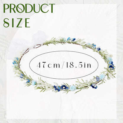 KorViSHOW Blue Flower Crown Headband, Artificial Renaissance Floral Headpiece, Fairy Elf Forest Flower Hairband for Women Girls Maternity Birthday Wedding Renfaire Festival Party Hair Accessories