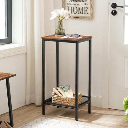 HOOBRO Tall Side Table, Industrial End Telephone Table with Adjustable Mesh Shelves, Small Tall Nightstand for Living Room, Bedroom, Entryway, Office, Rustic Brown and Black BF03DH01
