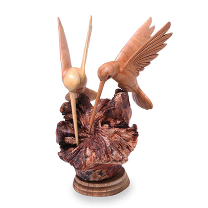 NOVICA Artisan Crafted Handcarved Wood Sculpture | Hummingbird Figurine Decor | Sustainable Animal Themed | Benalu & Jempinis Wood | NAT Geo Decoration | Indonesia ' Hummingbird Couple' 7.5" H x 6" W
