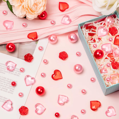 240Pcs Valentines Day Vase Filler, Pink Red Heart Rose Vase Filler Beads Floating for Wedding Decor Party Home Centerpieces