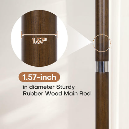 WOOW DEPOT Coat Rack Freestanding, Metal Coat Tree with 9 Rubber Wood Hooks, Heavy Duty Coat Hanger Stand with Marble and Stainless Steel Base, Standing Hall Tree for Clothes, Hats, Bags, Jacket