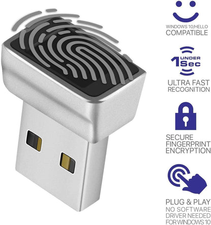 TNP Nano USB Fingerprint Reader for Windows 10/11 Hello - Security Key Biometric Scanner Sensor Dongle Module for Instant Acess, Password-Free Login, Sign-in, Lock, Unlock PC & Laptops