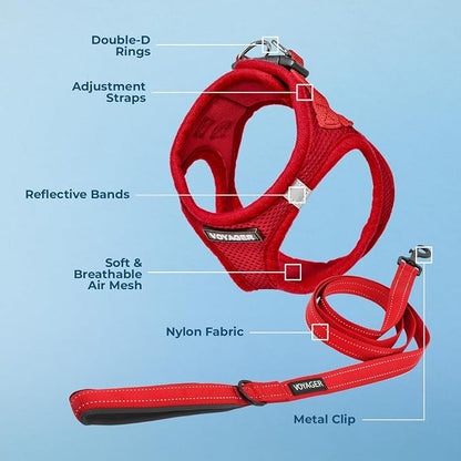Best Pet Supplies Voyager Step-in Air All Weather Mesh Harness and Reflective Dog 5ft Leash Combo with Neoprene Handle, for Small, Medium and Large Breed Puppies - Red, XX-Small