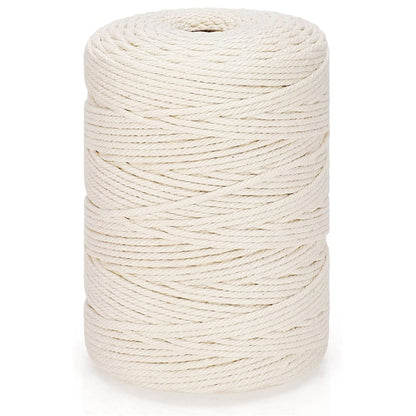 Natural Cotton Macrame Rope - 3mm x 328Yards (984Feet), 4 Strands Twisted Macrame Cord for Wall Hanging, Plant Hangers, Crafts, Gift Wrapping and Wedding Decorations, Beige