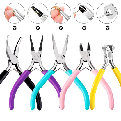URSKYTOUS 5Pcs Jewelry Pliers Set Jewelry Making Pliers Tools Kit Include Jewelry Making Needle Nose Chain Nose Round Bent Pliers Wire Cutter for Bracelet Beading DIY Craft Jewelry Making Supplies