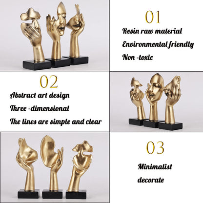 oliruim 3 Pcs Thinker Small Statue Set - Black Gold Home Decor Abstract Art Figurines for Shelves, Living Room Coffee Table, Office Desktop (3 Pcs Gold, 6")