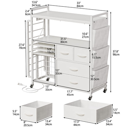 VENNQD Large Craft Organizer and Storage Rolling Cart Compatible with Cricut Machine with Fabric Drawers Vinyl Roll Holder Accessories for Home Craft Workstation Room (White)