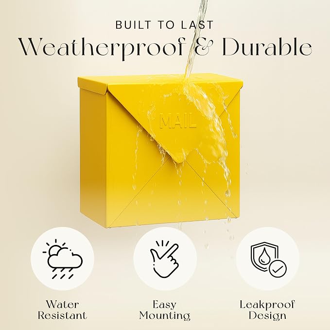 NACH Mailboxes for Outside Wall Mount, 12 x 12 x 4.8 inch Yellow Mail Boxes for House Outside, Waterproof Mailboxes for Outside - Chicago Style Mail Box