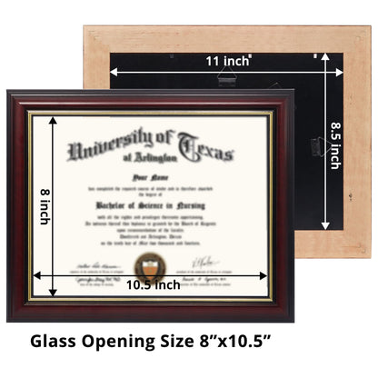 GraduationMall 8.5x11 Certificate Diploma Frame,Solid Wood & UV Protection Acrylic,Cherry Finish with Gold Trim