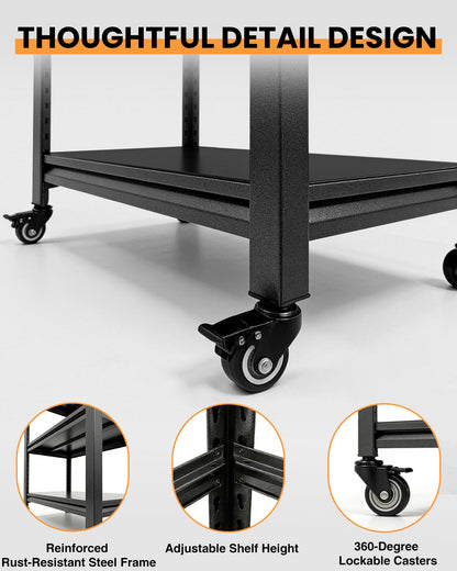 Pterying 52" Rolling Work Table, Adjustable Height Workbench with Lockable Wheels, Pegboard, Heavy Duty Mobile Work Bench for Garage, Tool Workshop, Woodworking and Mechanics
