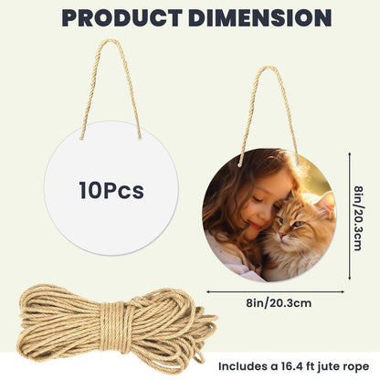 AceSubli 10 Pcs Sublimation Door Hanger Blanks 8 Inch, Round Metal Sublimation Sign Blanks, Aluminum Sublimation Ornament Door Hanger Metal Sign Blank for Yard Home Christmas Halloween Decor