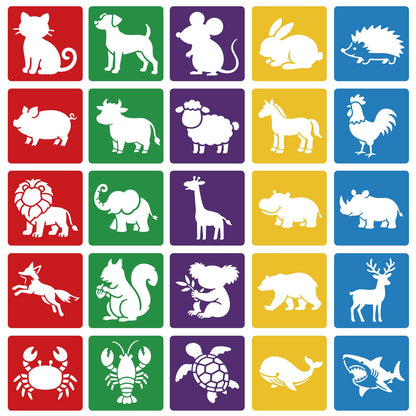 CUTHOLLOW 25 PCS Animal Painting Shape Stencils Sets - 8 Inch Reusable&Washable Drawing Template, Different Animals Primary Themed Sidewalk Chalk Art Stencils Kit for Craft Room Wall Paper