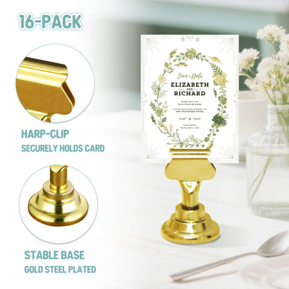 ERYTLLY 36 PK Place Card Holders 1.7 inches Table Card Holder Steel Card Holders for Weddings,Birthdays,Photos, Memo Notes, Restaurants (Gold 36PK)