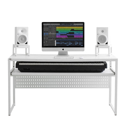 LYYL Music Studio Desk with Keyboard Tray, for Full 88 Keys and 61 Keys (Music Producer Desk) (White, 88 Keys (Without Height Adjustment Bracket)