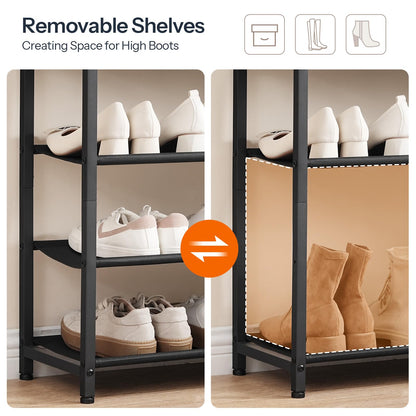 HOOBRO Shoe Rack, Shoe Storage Organizer with 2 Non-Woven Drawers, Shoe Shelf with Wooden Top, Closet, Rustic Brown BF12-79XJ01