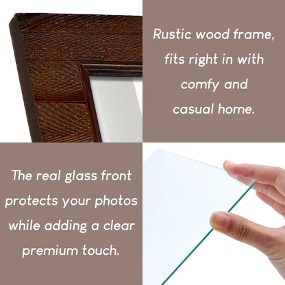 NWDCLF Rustic 11x17 Wood Picture Frame with Real Glass, Farmhouse Photo Frame for Wall Mount, Natural Wooden Frame for Family Photos, Gifts, Home Décor, Brown