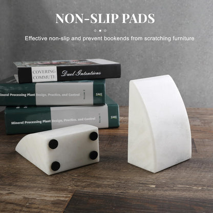 Koville Marble Bookends for Shelves, Large Bookends for Heavy Books, Natural Stone Book Stopper for Books CD Movies, Aesthetic Decorative Book Ends (White)