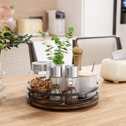 LAMU 9'' Lazy Susan Turntable Organizer for Cabinet, Round Wood Lazy Susan for Table Top, Kitchen, Countertop, Pantry, Spice, Bathroom Vanity, Coffee, Farmhouse Decor