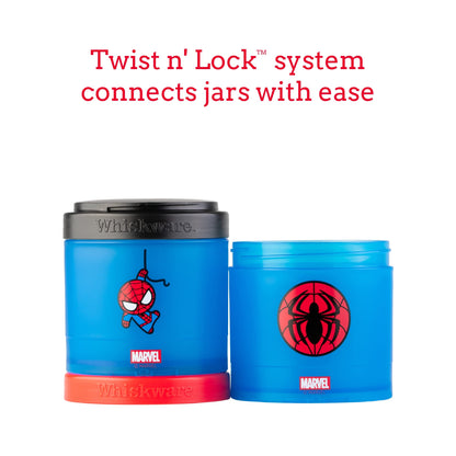 Whiskware Marvel Stackable Snack Containers for Babies, Kids, and Toddlers, 3 Stackable Snack Cups for School or Travel, Formula Friendly, Cupholder Friendly, Spider-Man