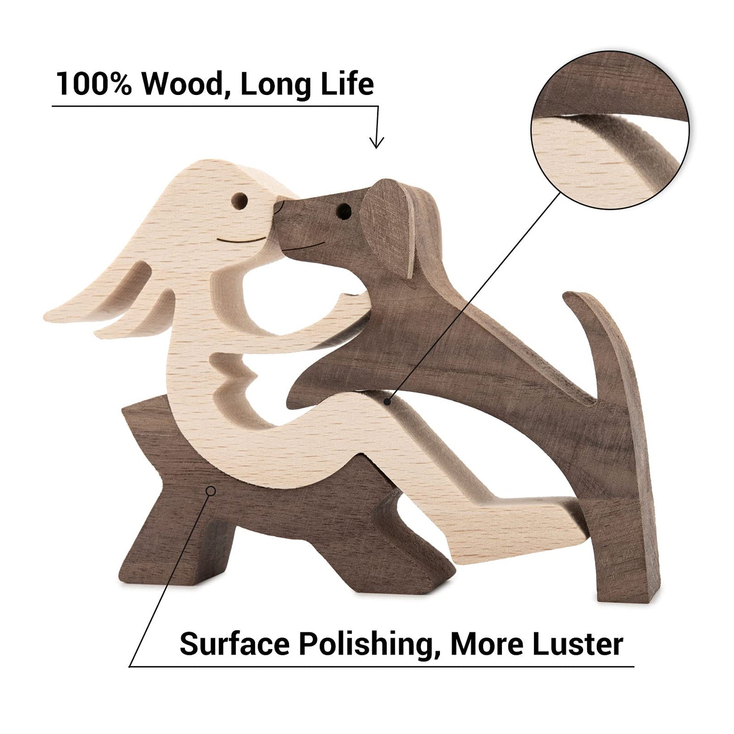 ISHINE Handmade Wooden Statue, Sitting Woman and Dog, Wood Decor Accents Craft Figurine for Bedroom Home Office Shelf Decor Gift Natural ECO Friendly