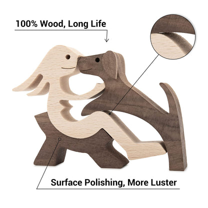 ISHINE Handmade Wooden Statue, Sitting Woman and Dog, Wood Decor Accents Craft Figurine for Bedroom Home Office Shelf Decor Gift Natural ECO Friendly