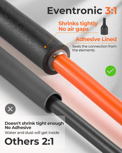 400 Pcs Heat Shrink Tubing Kit-3:1 Ratio Adhesive Lined,Marine Grade Shrink Wrap - Industrial Heat-Shrink Tubing - Black