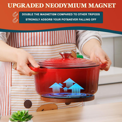 Magnetic Wooden Trivet, 8″, Acacia Walnut Wood, Compatible with le creuset Cast Iron Dutch Ovens, Scalloped Magnetic Trivet Wood, Kitchen Magnetic Pot Holder Five-Years Free Replacement