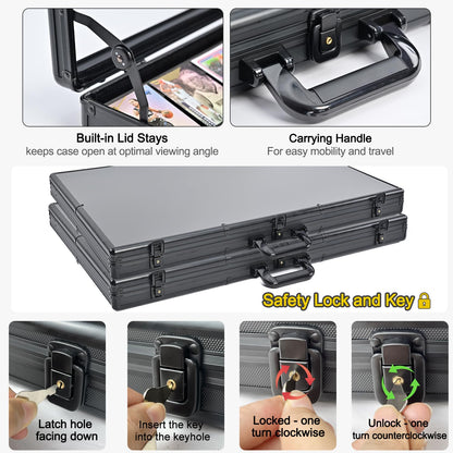 Trade Show Display Case – 34"x22" Large Aluminum Locking Tabletop Showcase for Trading Cards, Sports Cards, TCG, Jewelry – Lightweight & Portable for Exhibitions, Conventions, and Collectibles, Black