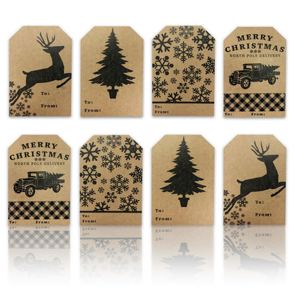 Natural Kraft Gift Tags Holiday Present Stickers 4 Different Designs 2 x 3 Inch 100 Total Labels