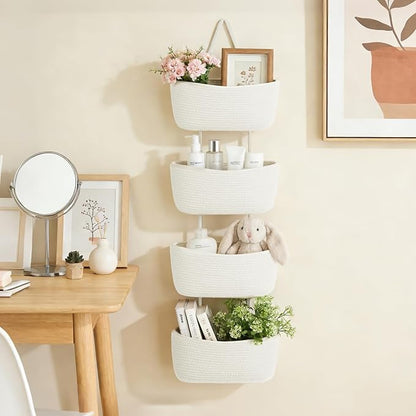 Dahey Over The Door Hanging Basket 4-Tier Woven Boho Wall Mounted Storage