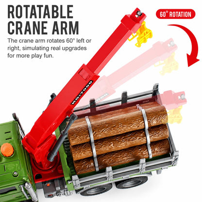 15" Green Crane Truck Toy,Logging Truck Tow Truck Toy,Construction Trucks for Boys Girls 3 4 5 6 7 8 Years Old,with Lights & Sounds,Holiday and Birthday Gift